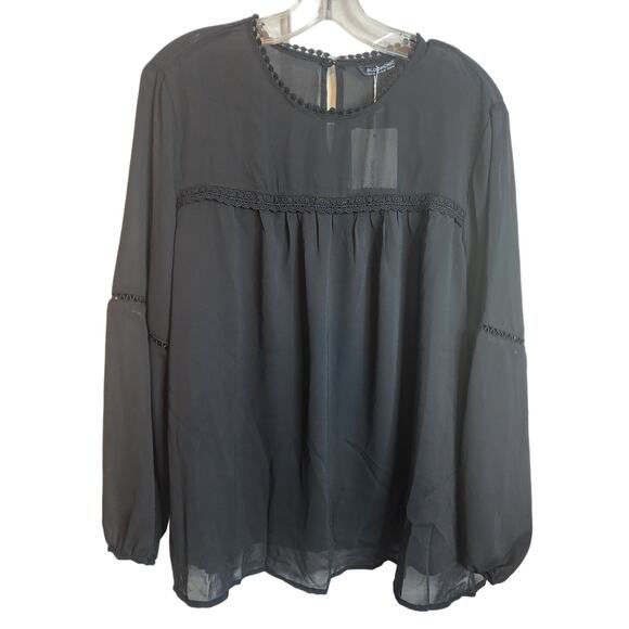 BloomChic Black Sheer Bodice/Sleeve Blouse, 1X, NWT - Picture 1 of 6